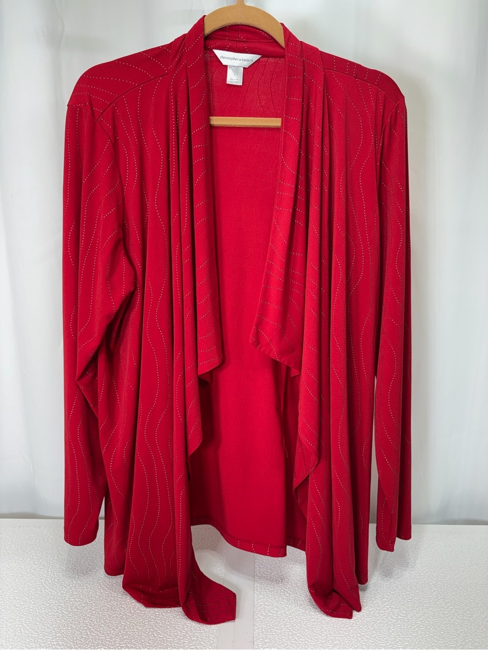 Christopher & Banks Red Draped Open-Front Cardigan with Stitch Accents 4252